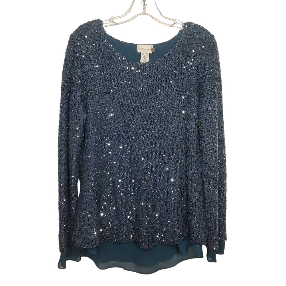 Soft Surroundings teal sequin long sleeve tunic blouse - small